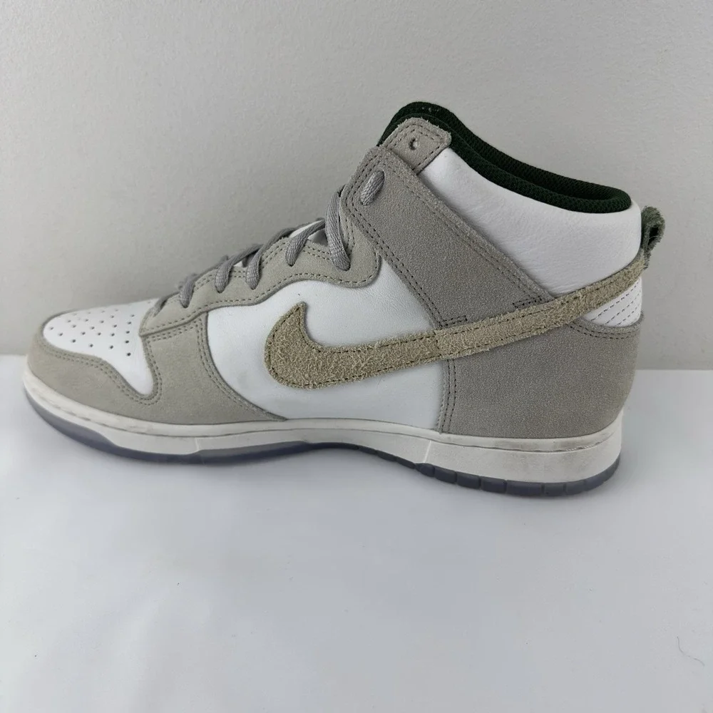 Nike Dunk High White Grey‎ Suede Green Men's Size 10 Sneakers